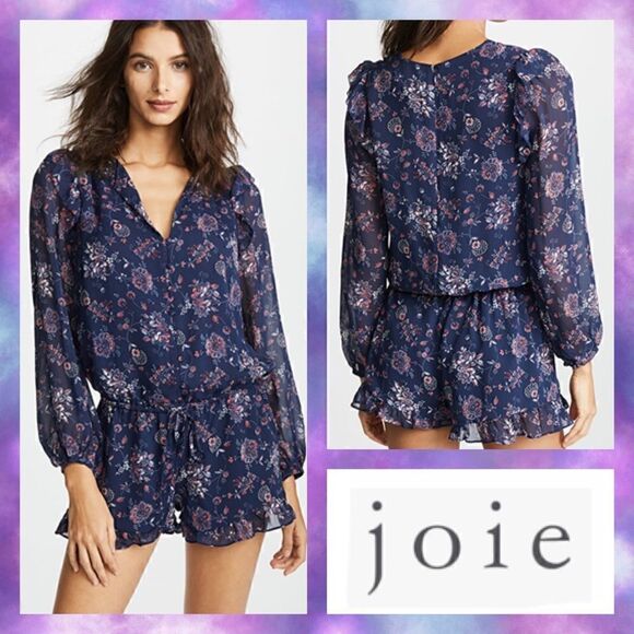 NWT MSRP $368 Joie Silk Cherita Floral Print Split Neck Romper - Picture 1 of 12